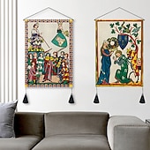 tanie zabytkowe gobeliny-zestaw 2 sztuk w stylu vintage średniowieczny tkany gobelin ścienny dekoracja koc kurtyna wisząca sypialnia dekoracja salonu nordycka bawełniana lniana frędzel 14 &quot;x 20&quot;