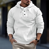 abordables sudaderas basicas hombre-Hombre Sudadera Sudadera con capucha y botones Negro Blanco Gris Con Capucha Plano Jacquard Bolsillo Deporte Diario Festivos Texturizado Ropa de calle Fresco Casual Primavera &amp; Otoño Ropa Sudaderas