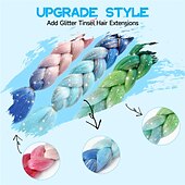 abordables Crocheter les cheveux-2pcs extensions de cheveux pour tresses ombre tressage cheveux ajouter une extension de cheveux clinquant cheveux tressés brillants 24 pouces cheveux tressés pré-étirés ombre 100g résistant à la