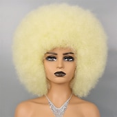 economico Parrucche di Carnevale-capelli afro colore bianco parrucche per donne nere parrucca glueless wear and go parrucca resistente al calore anni &#039;70 parrucca afro sintetica per costume da festa e cosplay parrucche di halloween