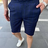 お買い得  ワークショーツ-男性用 ピンクのショーツ ショーツ チノパンツ バミューダショーツ ワークショーツ ポケット ドローストリング プリント グリッド / タータンチェック 高通気性 ソフト 膝丈 カジュアル 日常 祝日 シンプル フォーマル グレーグリーン ブラック / ホワイト マイクロエラスティック