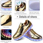 abordables Zapatillas de hombre-Zapatillas altas con luces LED doradas para hombre: zapatos brillantes con suelas brillantes recargables para fiestas y ropa informal