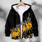 billiga Pojkens 3D Sporter &amp; Spel-Pojkar 3D Grafisk Bokstav Huvtröja Kappa Ytterkläder Långärmad 3D-tryck Höst Vinter Mode Streetwear Häftig Polyester Barn 3-12 år Utomhus Ledigt Dagligen Normal