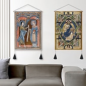 tanie zabytkowe gobeliny-zestaw 2 sztuk w stylu vintage średniowieczny tkany gobelin ścienny dekoracja koc kurtyna wisząca sypialnia dekoracja salonu nordycka bawełniana lniana frędzel 14 &quot;x 20&quot;