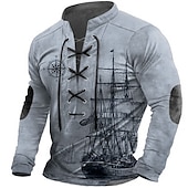 economico Magliette vintage-Per uomo Nave Stampe astratte Bussola Magliette grafiche Camicia d&#039;epoca Manica lunga maglietta Camicia Di tendenza Originale Informale Esterno Da mare Da tutti i giorni Blu Verde Cachi Primavera