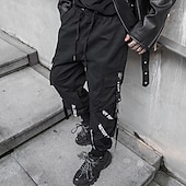baratos Calças Cargo-Homens Calças Cargo Techwear Com Cordão Bolsos Tecido Conforto Macio Ao ar livre Diário Para Noite Moda Casual Preto Micro-Elástica