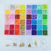 billige sett med perleproduksjon-4800 stk leireperler for armbåndfremstillingssett 48 farger flat rund polymer leire spacer heishi perler for smykkefremstilling, for jenter 8-12, preppy, gavepakke
