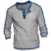 halpa Rento Henley T-paita-Miesten T-paita napilla T-paita Henley-paita Pitkähihainen Henley 봄 &amp; Syksy Väripalikka Muoti Suunnittelija Perus Loma Katu Bile Laivaston sininen Ruskea Kahvi Top T-paita miehille