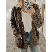 economico Cardigan e capispalla-Per donna Cardigan Maglione Moda Informale Morbido Tinta unica Maillard A coste A cappuccio Tasche Manica lunga Maglia Interni Giornaliero Per eventi Nero Bianco Autunno Inverno