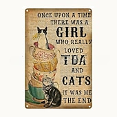 cheap Metal Tin Sign-1pc Retro Metal Tin Sign Cute Cat Tin Sign Vintage Kitchen Signs Wall Decor, Painting Wall Hanging for Home Decor Wall Art Metal Tin Sign 20x30cm/8&#039;&#039;x12&#039;&#039;