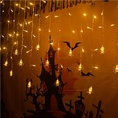cheap Halloween Outdoor-Halloween Decorations 3.5M 96Led LED Icicle Curtain String Lights, 3D Pumpkin Ghost Lantern for Home Party Holiday Lights EU US AU UK Plug