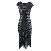 levne Party šaty-Dámské Flitry Třásně Flitrové šaty Midi šaty Elegantní Geometrický Výstřih ke krku Krátký rukáv Párty Dovolená Jaro Podzim Stříbrná Černá