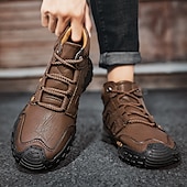 cheap Hiking Boots-Men&#039;s Brown Faux Leather Outdoor Hiking Boots with Handcrafted Stitching, Lace-Up Design, and Non-Slip Sole - Durable and Comfortable Adventure Footwear