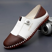 cheap Men&#039;s Slip-ons &amp; Loafers-Men&#039;s Casual Leather Loafers – Slip-On Two-Tone Driving Shoes with Non-Slip Sole for Daily Wear