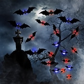 levne Halloweenská světla-halloween 12/24ks led světelná nástěnná výzdoba netopýrů, 3D netopýří halloweenská dekorace vnitřní nálepky netopýrů, voděodolné černé strašidelné kutilské netopýry pro domácí dekoraci vnitřní venkovní párty dekorace