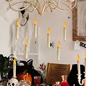 お買い得  ハロウィン室内-6 個 LED ハロウィンキャンドルライトちらつき炎付き単三電池電源ランプ用ハロウィンキャンドルテーパーキャンドルフローティングパーティー照明