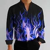 Men's Flame Shirt Button Up Shirt Long Sleeve Fashion Streetwear Designer Outdoor Casual Daily Summer Fall V Neck Print Red Purple4