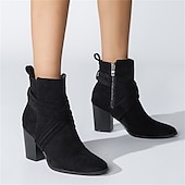 baratos Botas de tornozelo-Mulheres Botas Tamanhos Grandes Botins Botins Botas de salto Diário Côr Sólida Botas Botas Tornozelo Inverno Salto Robusto Dedo Apontado Elegante Moda Cetim zíper Preto Azul Marron