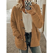 economico Cardigan e capispalla-Per donna Cardigan Maglione Moda Informale Morbido Tinta unica Maillard A coste A cappuccio Tasche Manica lunga Maglia Interni Giornaliero Per eventi Nero Bianco Autunno Inverno