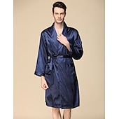 cheap Men&#039;s Robes-Men&#039;s Robe Silk Robe Sleepwear Plain Stylish Casual Comfort Home Daily Bed Faux Silk Comfort Summer Spring Silver Blue