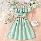 economico Vestiti casual-Bambino Da ragazza Vestito Tinta unica Manica corta Matrimonio Esterno Informale Con balze Festività Di tendenza Giornaliero Poliestere Al ginocchio Abito casual Vestito svasato Abito linea A Estate