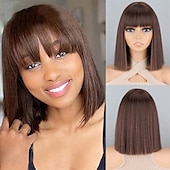 cheap Synthetic Trendy Wigs-Short Bob White Wig with Bangs Silver White Short Wigs for Women Straight Bob White Cospaly Hair Wig for Daily Party Halloween
