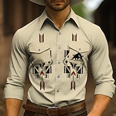 preiswerte Westernhemden für Herren-Herren Stammes Grafik-Drucke Vintage Hemd Westernhemd Cowboy-Shirt Langarm Modisch Strassenmode Designer Outdoor Täglich Herbst Winter Umlegekragen Bedruckt Blau Khaki