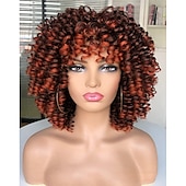 abordables Perruques de qualité supérieure-perruque afro bouclée avec une frange perruques courtes crépus bouclés pour les femmes noires fibre synthétique cheveux doux perruque afro courte bouclée