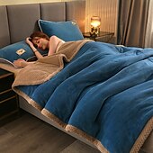 cheap Blankets &amp; Throws-Double-Sided Coral Fleece Blanket Three-Layer Quilted Thickened Cover Quilt Flannel Blanket Double Single Air-Conditioning Nap Blanket