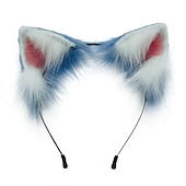 abordables Accesorios para el peinado del cabello-Conjunto de orejas y cola de bestia simulada, bonita cola de zorro de peluche, banda para el pelo con oreja de Lobo ajustable, accesorios para orejas de zorro