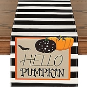 cheap Table Runners-Pumpkin Table Runner Halloween Fall Burlap Tablerunner Farmhouse Indoor Table Autumn Decoration Table Flag Decor For Dining Weddig Party Holiday