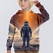 economico Visione 3D e Geometria del Ragazzo-Da ragazzo 3D Pop art Astronauta Felpa con cappuccio Manica lunga Stampa 3D Primavera Autunno Inverno Di tendenza Streetwear 3D Bambino 3-12 anni 4-12 anni Esterno Informale Giornaliero Standard
