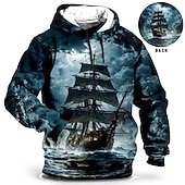 preiswerte Pullover-Hoodies für Herren-Herren Schiff Grafik-Drucke Hoodie Sweatshirt Kapuze Hoodies Pullover Zur Seite fahren Langarm Sweatshirt mit Kapuze Mit Kapuze Täglich 3D-Druck Festtage Ausgehen Strassenmode Blau Grün Bedruckt