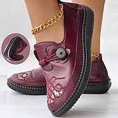 ieftine Mocasini de Damă-mocasini vintage de dama bordeaux cu design floral brodat - pantofi confortabili casual cu slip-on