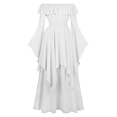 economico Vestito-Elegante Medievale Rinascimento Abito da cocktail Abito ispirato alla Reggenza Fiera del Ren Manica a Palloncino Vichingo Elfico Senza spalline Tinta unica Per donna Celtico Costumi da pirata Fantasia