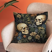 economico Camera di Halloween-federa per cuscino bifacciale 1 pz. federa per cuscino quadrato decorativo morbido con fiore di scheletro per camera da letto, soggiorno, divano, sedia, decorazioni
