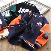 billiga Jackor och rockar för pojkar-barn pojkar ytterkläder basebolljackor ytterkläder färg block bokstav långärmad fickkappa skolsport mode streetwear grön höst vinter 7-13 år