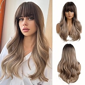 economico Parrucche trendy sintetiche-parrucche bionde ombre marroni 24 parrucche sintetiche lunghe con parrucche per capelli permanenti termiche naturali ad alta densità per le donne