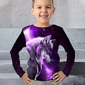 お買い得  男の子の3D動物-男の子 3D 動物 オオカミ Tシャツ Ｔシャツ 長袖 3Dプリント 秋 冬 スポーツ ファッション ストリートファッション 子供 3〜12年 アウトドア カジュアル 日常 レギュラー