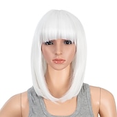 abordables Perruques de carnaval-Perruque bob courte droite ombrée bleu rose multicolore de 10 pouces avec frange perruque synthétique colorée de cosplay pour les fêtes quotidienne pour femmes et enfants avec bonnet de perruque