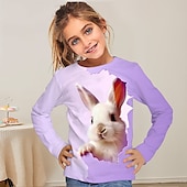 billiga Flickans 3D-djur-Flickor 3D Tecknat Kanin T-shirt Långärmad 3D-tryck Sommar Höst Aktiv Mode söt stil Polyester Barn 3-12 år Utomhus Ledigt Dagligen Normal