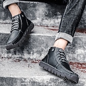 abordables Baskets-bottines en cuir vintage pour hommes – chaussures d&#039;extérieur décontractées à lacets avec semelle antidérapante durable