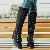 abordables Botas de moda-Botas azules con cordones hasta la rodilla para mujer con tacones en bloque para moda y ropa informal