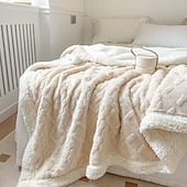 baratos Cobertores de cama-cobertor jacquard de caxemira de carneiro de camada dupla espessa de cor sólida cobertor de cochilo de escritório cobertor de sofá mais quente cobertores super macios