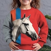 levne 3D zvířata dívky-Dívčí 3D Zvíře Kůň Mikina Dlouhý rukáv 3D tisk Podzim Zima Módní Šik ven Rozkošný Polyester Děti 3-12 let Venkovní Ležérní Denní Běžný