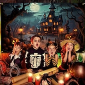 billiga halloween väggtapeter-halloween jack o lykta pumpa hängande gobeläng väggkonst stor gobeläng väggmålning dekor fotografi bakgrund filt gardin hem sovrum vardagsrum läskig stad herrgård halloween dekorationer
