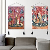 tanie zabytkowe gobeliny-zestaw 2 sztuk w stylu vintage średniowieczny tkany gobelin ścienny dekoracja koc kurtyna wisząca sypialnia dekoracja salonu nordycka bawełniana lniana frędzel 14 &quot;x 20&quot;