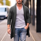 cheap Men&#039;s Cardigan Sweater-Men&#039;s Cardigan Sweater Fall Sweater Ribbed Knit Tunic Knitted Plain Shawl Collar Warm Ups Modern Contemporary Daily Wear Going out Clothing Apparel Fall &amp; Winter Red Blue M L XL