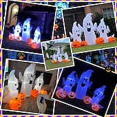 tanie Oświetlenie rekwizytów na Halloween-Dmuchane, oświetlone duchy i dynie na Halloween o długości 7 stóp, 3 dmuchane duchy z diodami LED do trawnika na podwórku wewnątrz, dekoracji halloween na zewnątrz