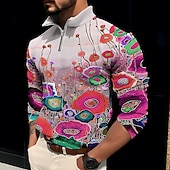 economico Polo stampata da uomo-Per uomo Floreale Stampe astratte POLO Polo con zip Camicia da golf Golf Manica lunga Camicia Colletto alla coreana Esterno Strada Giallo Rosa Blu Viola Verde Cerniera Stampa Abbigliamento Di